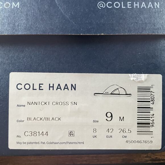 Cole Haan Nantucket Cross Strap Sandals Men’s Size 9 M Black Leather Slip On NEW - Picture 7 of 7
